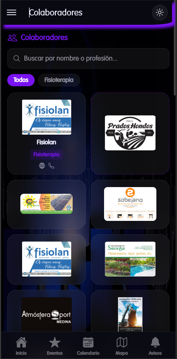 Colaboradores y negocios locales de fiestas del pueblo