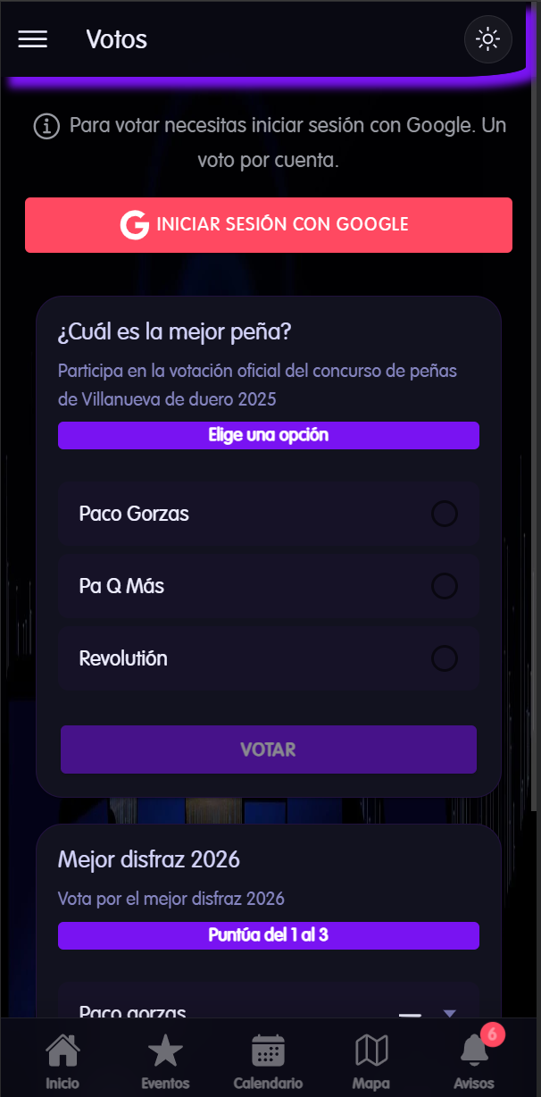 Votaciones en vivo en fiestas de pueblo - vota desde el móvil